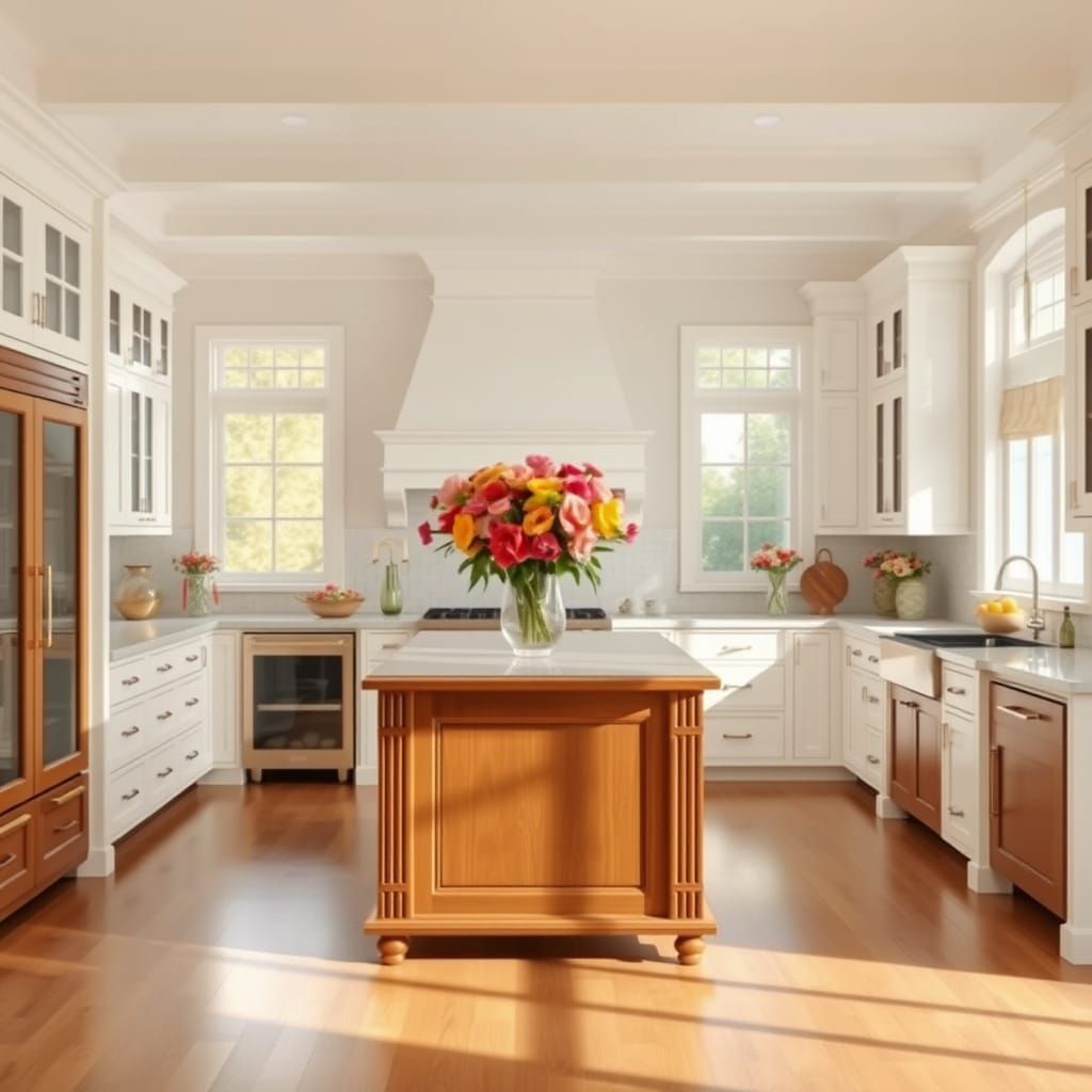 Colonial Kitchen with Elegant Accents and Natural Light