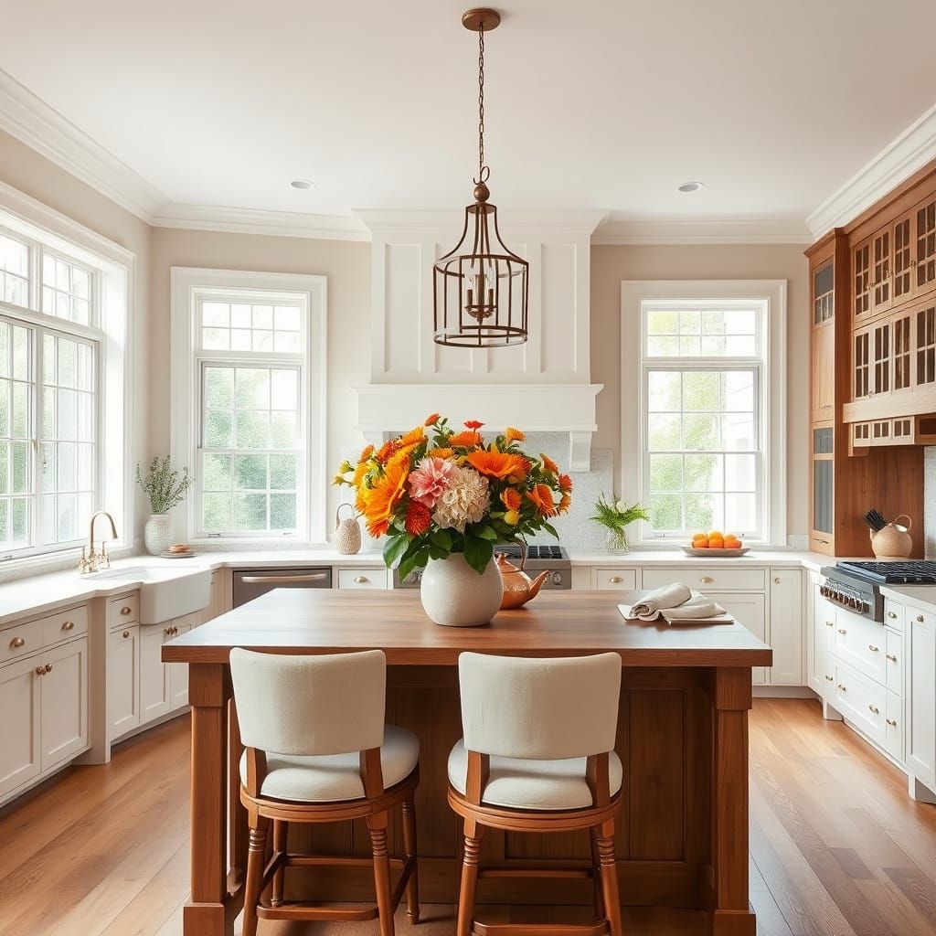 Colonial Kitchen with Warm Beige and Copper Accents