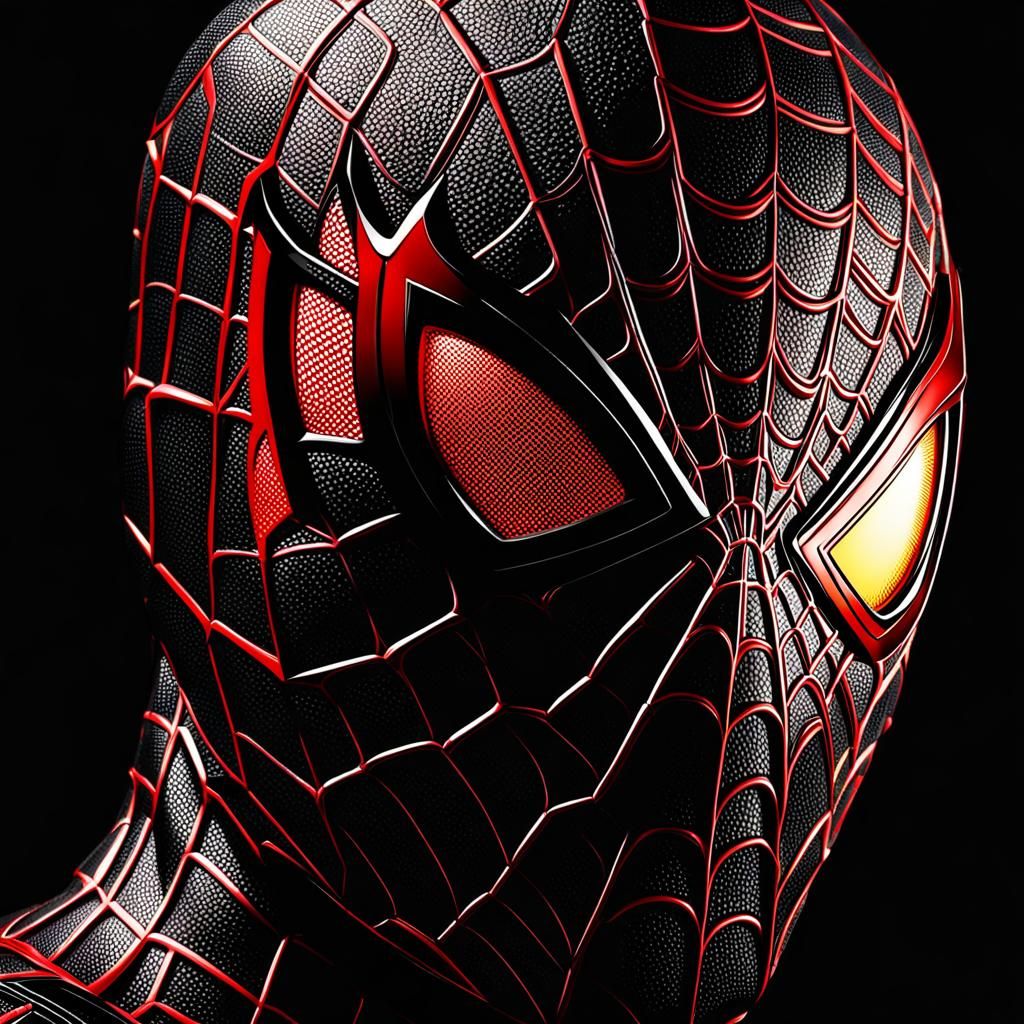 Miles Morales Spiderman with Glowing Eyes in Hyperrealism