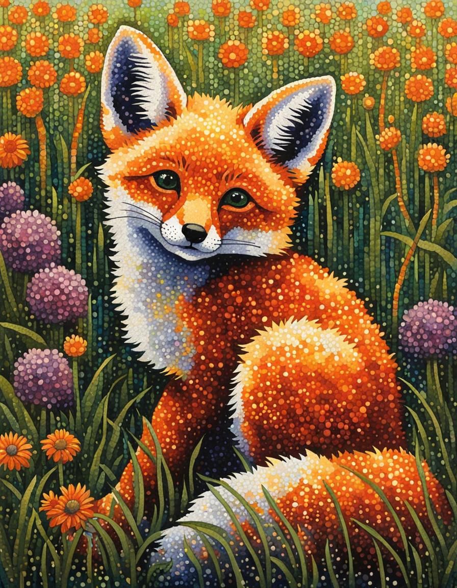 Cute Fox in Pointillist Style