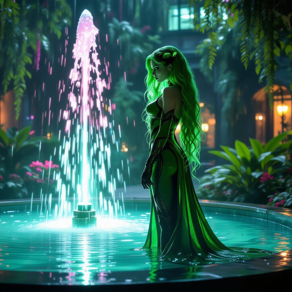 Cyberpunk Poison Ivy in Neon Botanical Garden