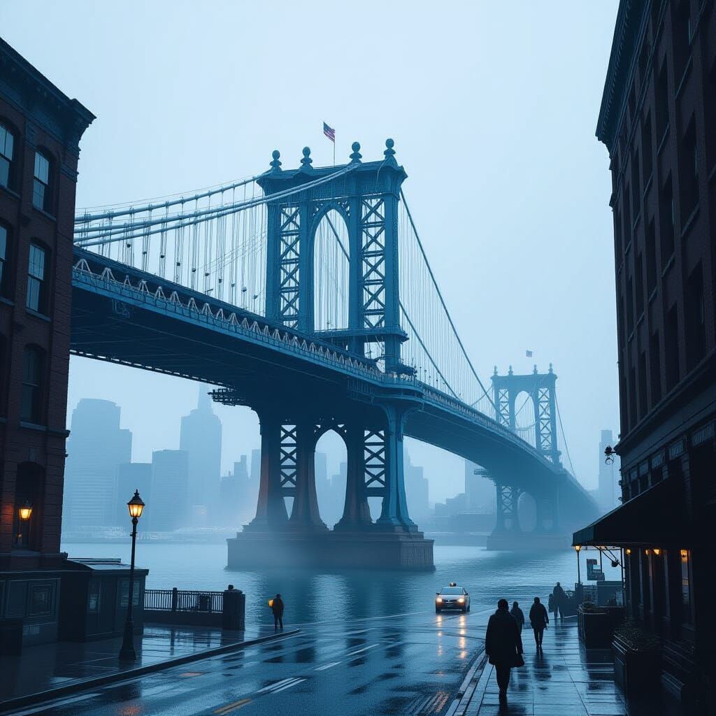 Brooklyn Bridge Mystical Mist: Futuristic Impressionism