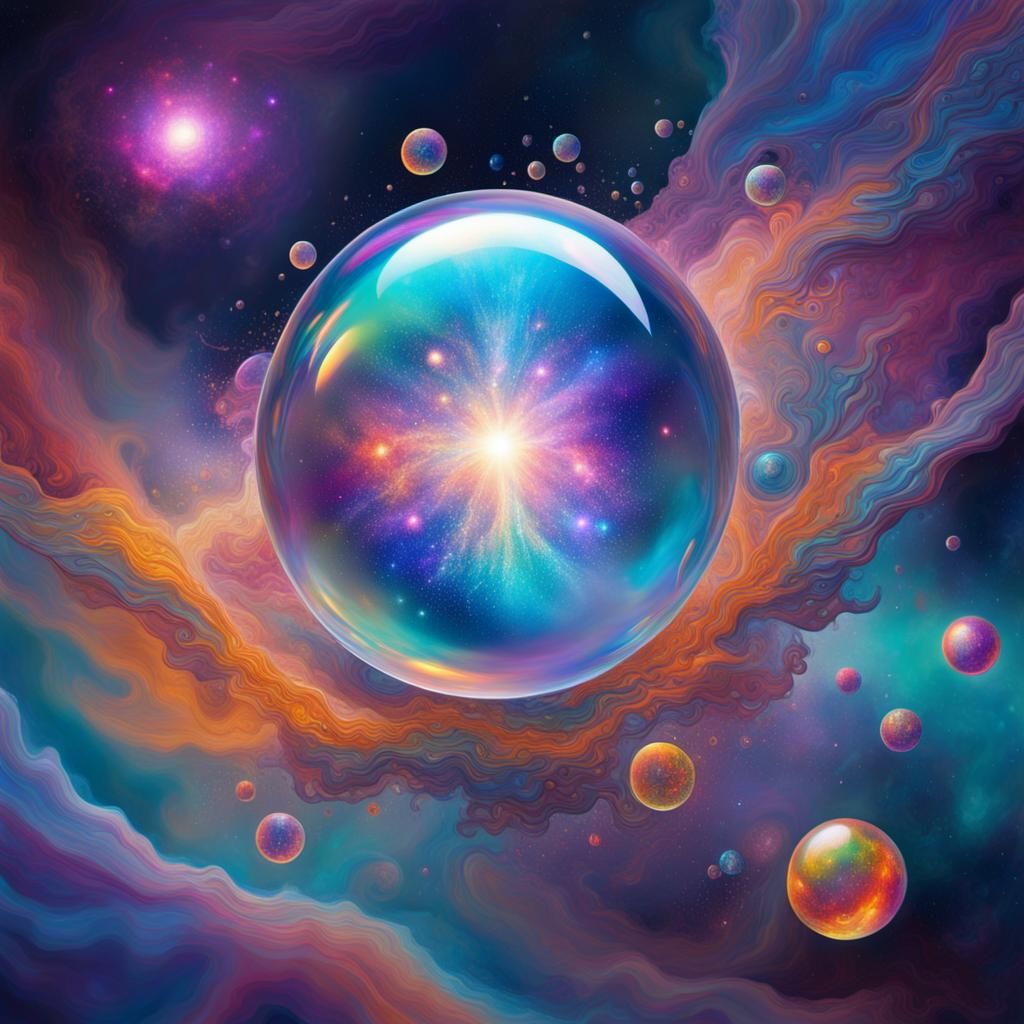 Iridescent Bubble Galaxy, Holographic Astral Cosmic Art