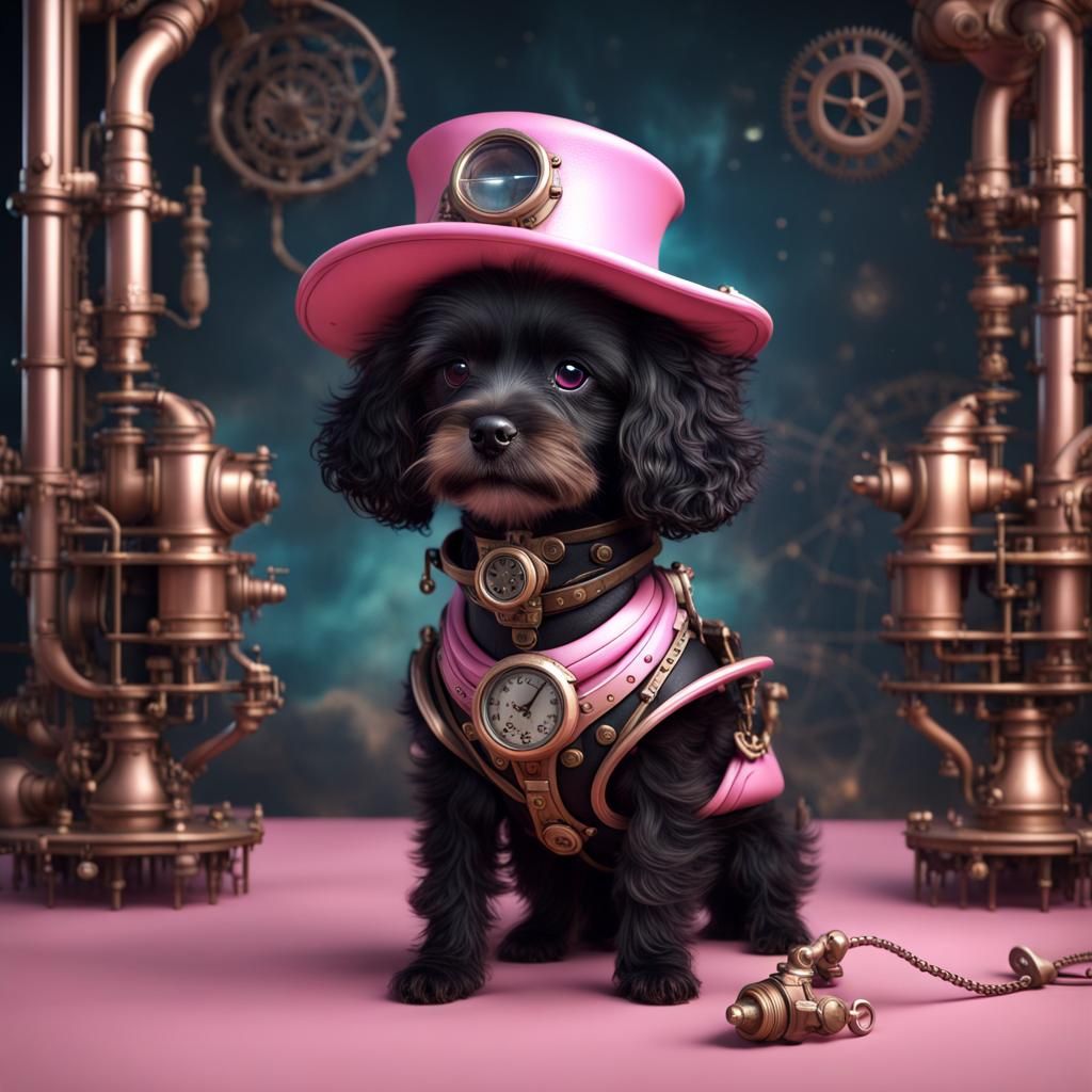 Steampunk Witch Puppy in Optical Illusion 3D Render