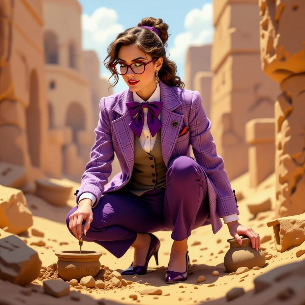 Professor Plum Excavates Artifacts in Futuristic Style