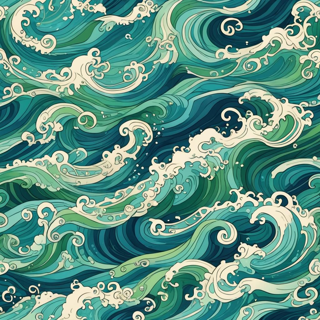 Vibrant Ocean Waves in Whimsical Storybook Style