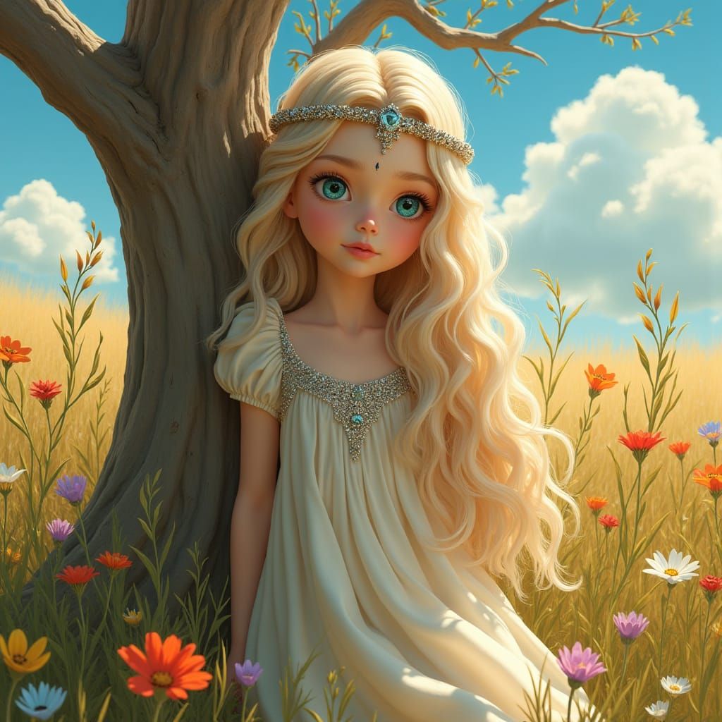 Girl with Heterochromia in Sun-Drenched Field