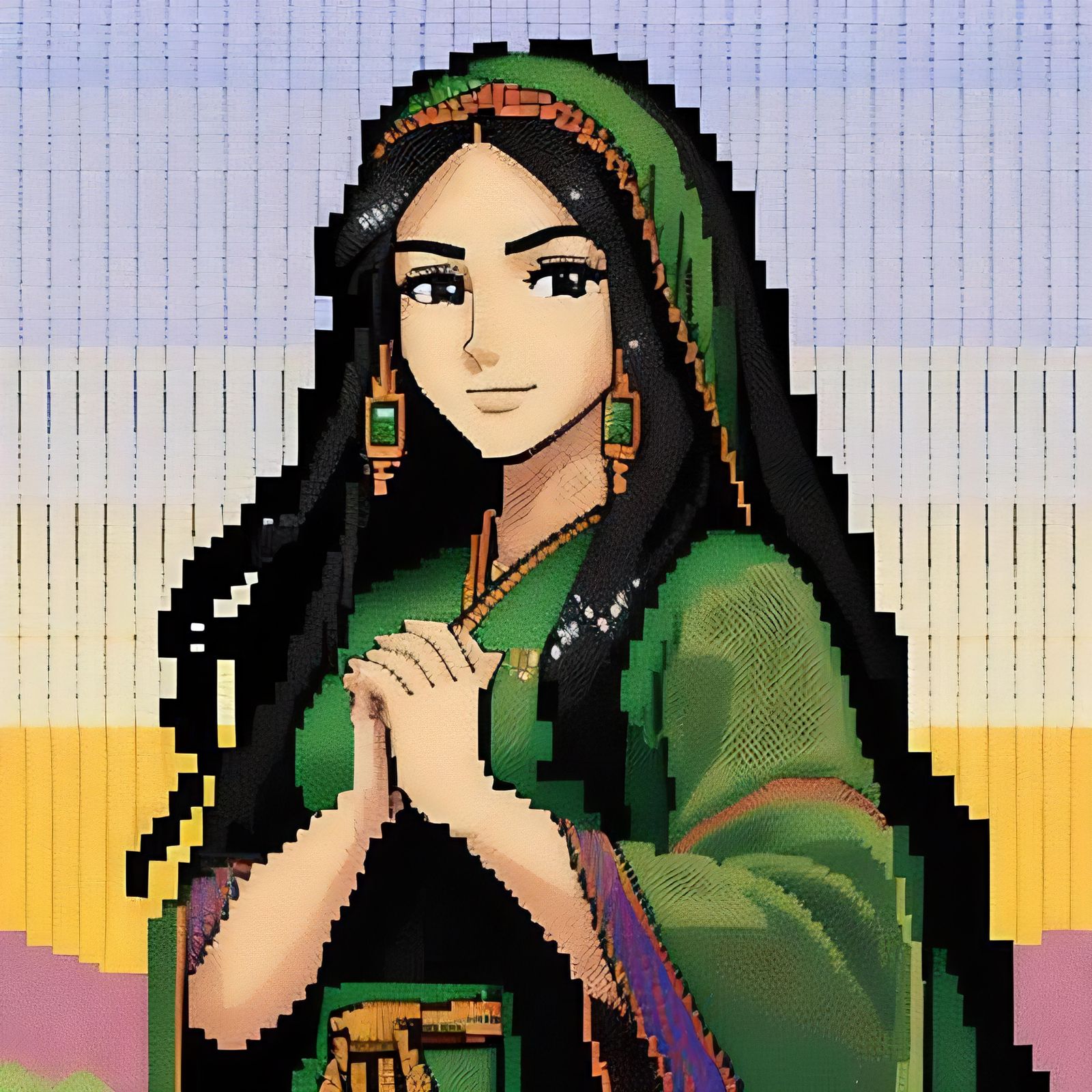 Palestinian Woman: Vibrant Pixel Art Portrait