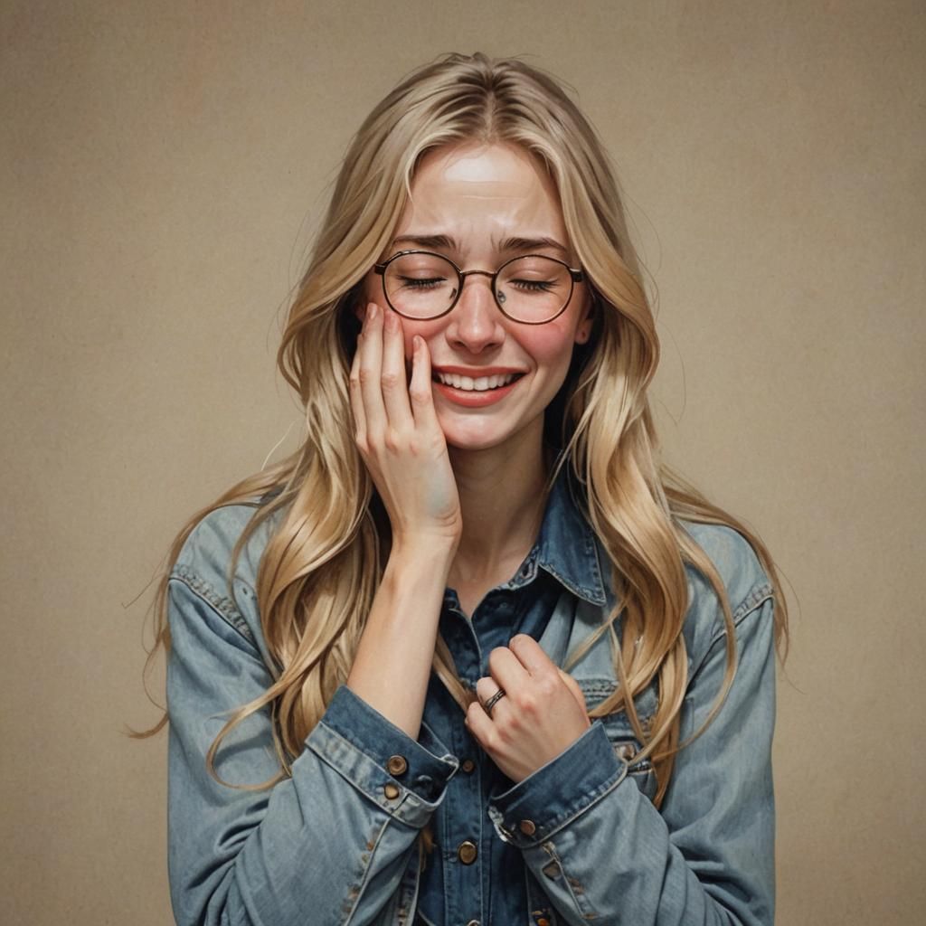 Girl Weeping for Joy in Gouache Watercolor Style