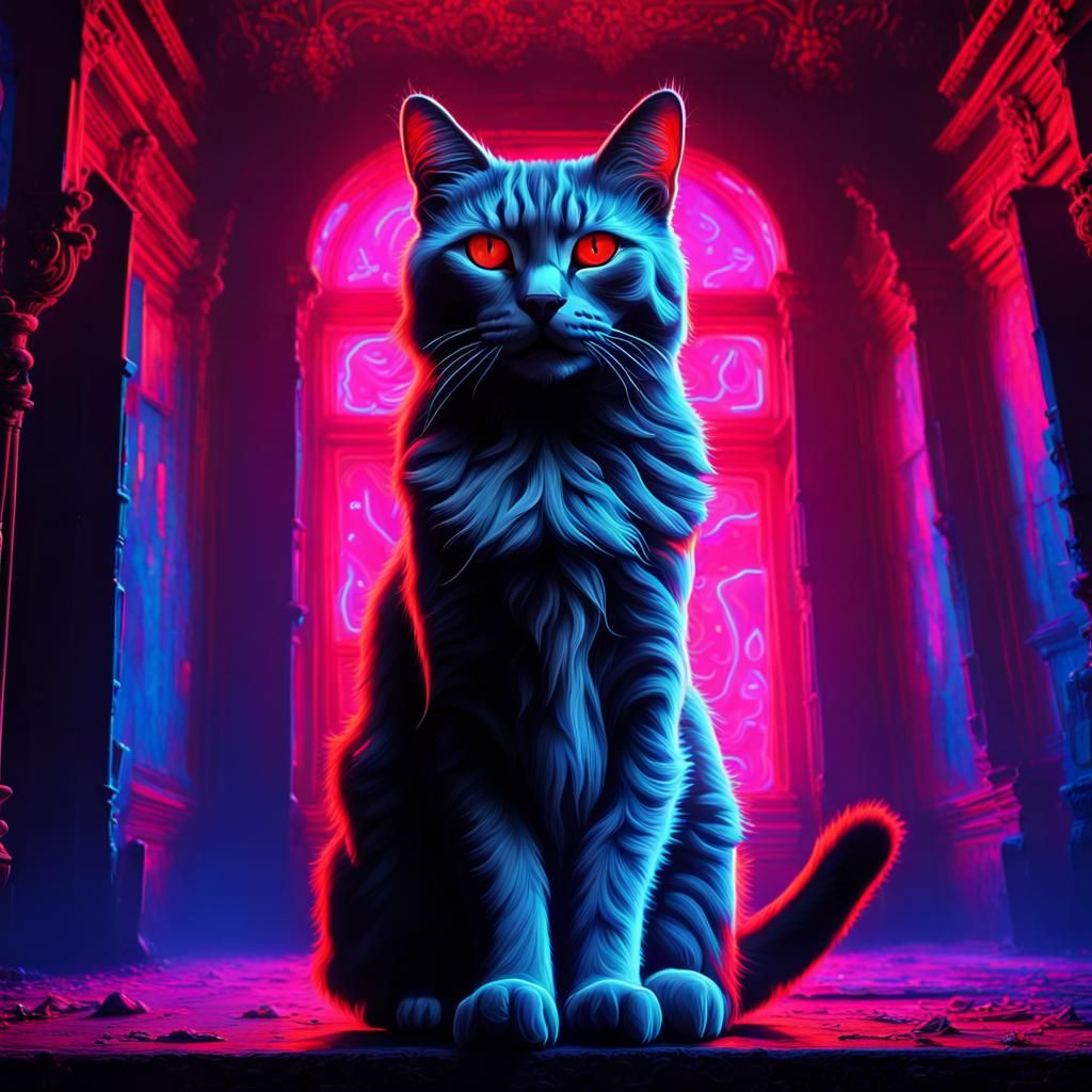 Neon Cyberpunk Cat in Baroque Style