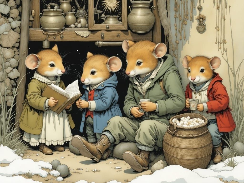 Festive Mouse Family Christmas Celebration
