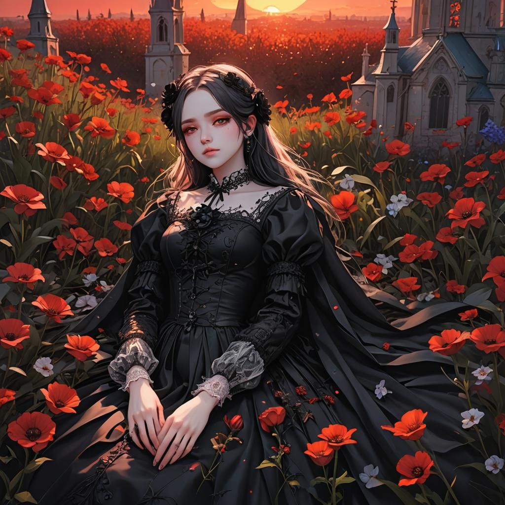 A beautiful girl in the flower backroom