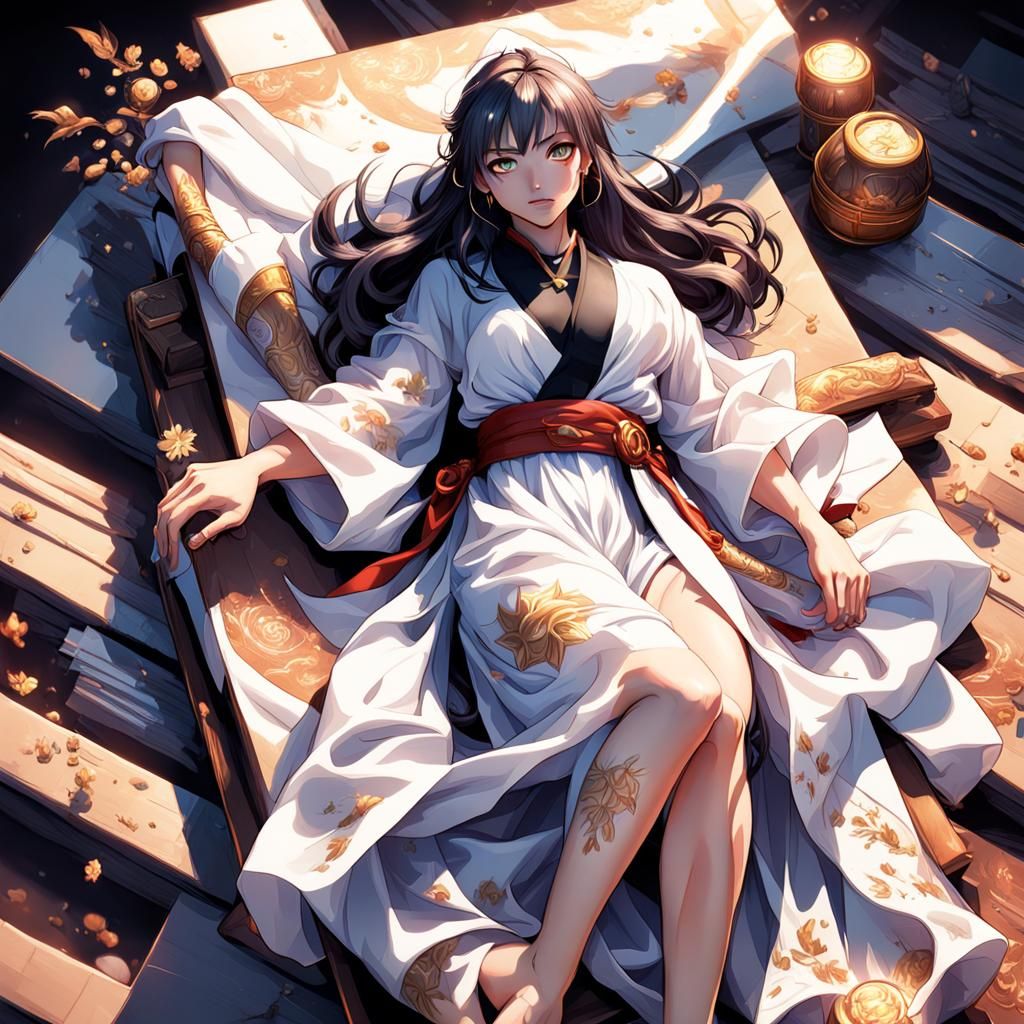 Anime Woman in Transparent Robe, Detailed Shadows