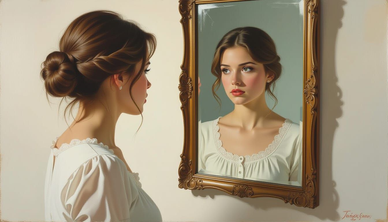 Woman's Despair: Mirror of Lost Youth, Oil Painting