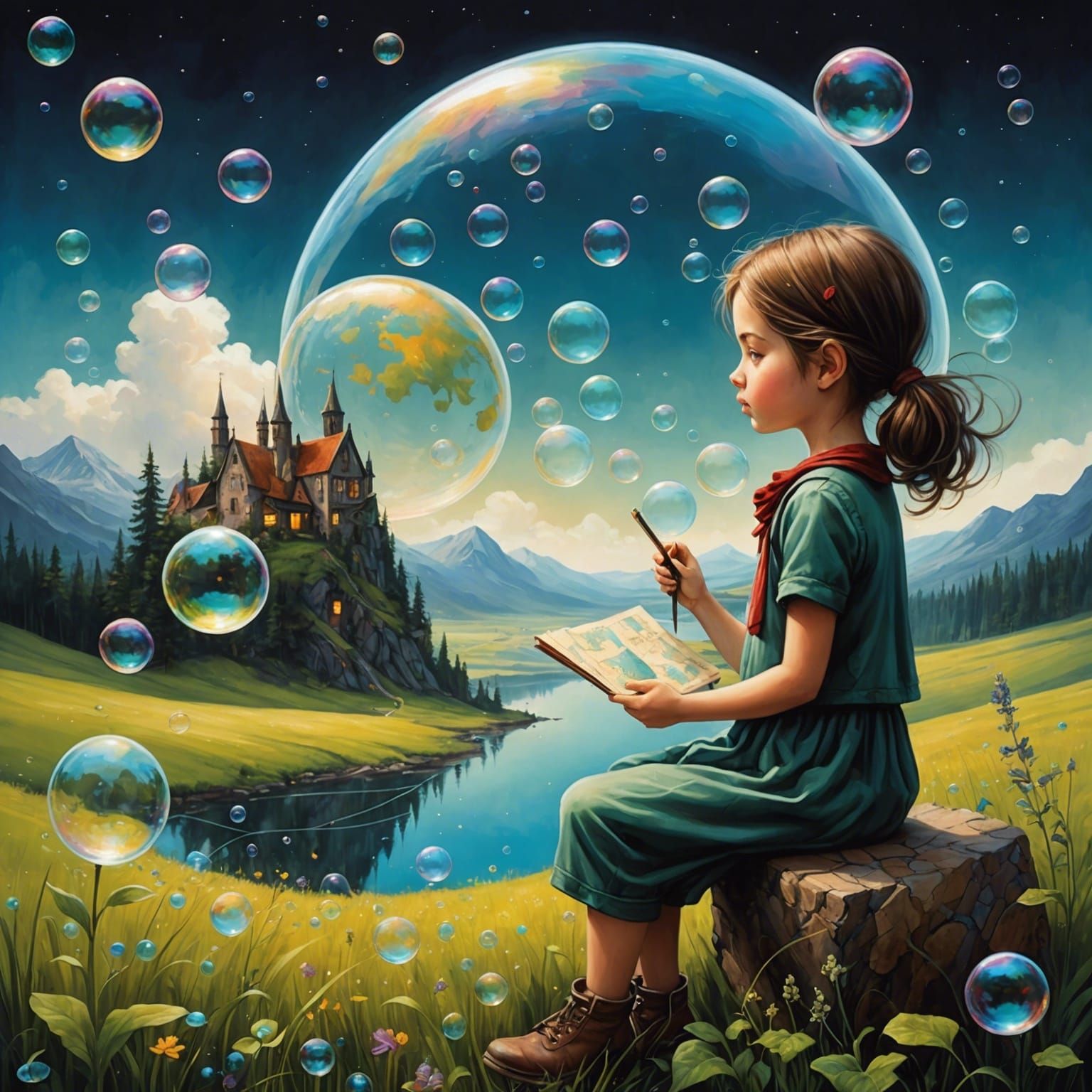 Girl in Nature, Illustrative Fantasy Art