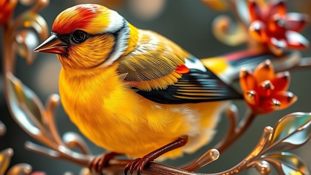 Goldfinch in Art Nouveau Glass