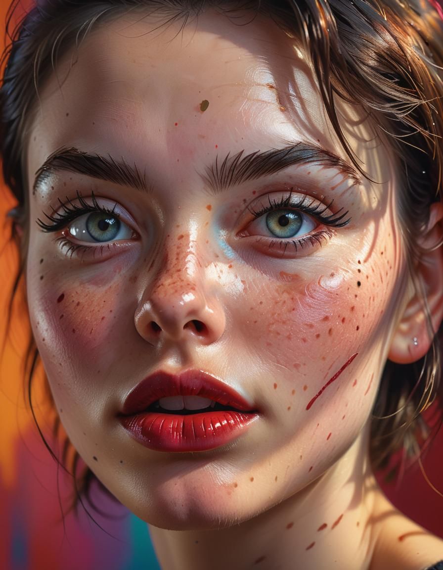 Hyperrealistic Portrait of a Woman with Smudged Makeup