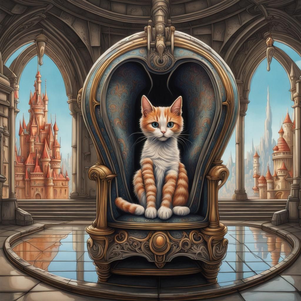 Futuristic City Cat in Escher Giger Style