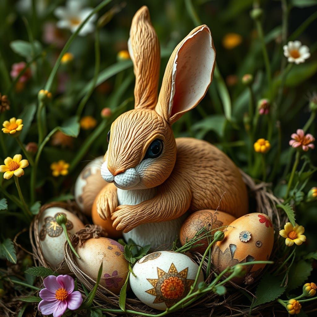 Whimsical Egg Rabbit in Beatrix Potter Style