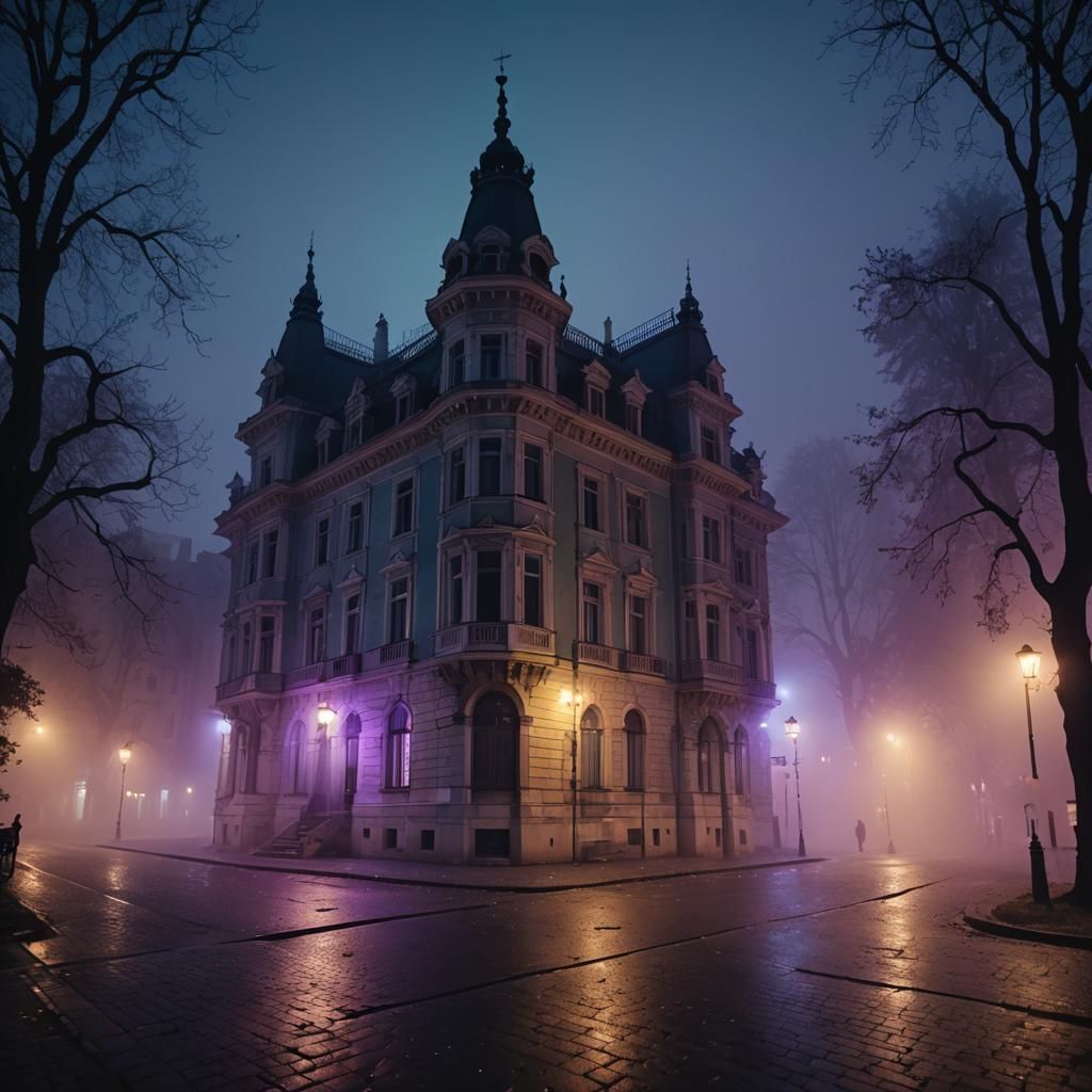 Haunted House in Budapest: Eerie Cinematic Film Still