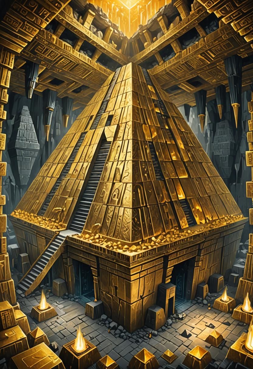 Winged Gold Pyramid in Art Deco Cave