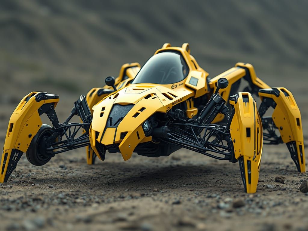 Cyberpunk Spider Concept in Metallic Yellow Hues