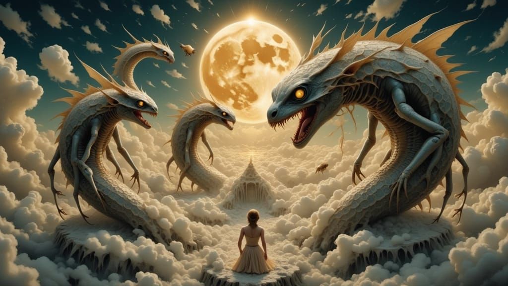 Insect Reptile Hybrids Under Golden Moon