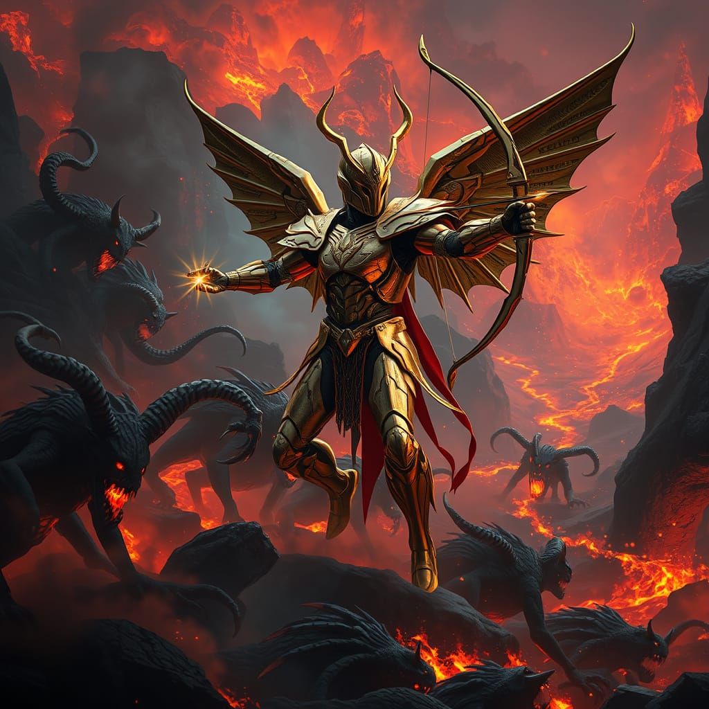 Cyborg Sagittarius Saint Amidst Hellfire