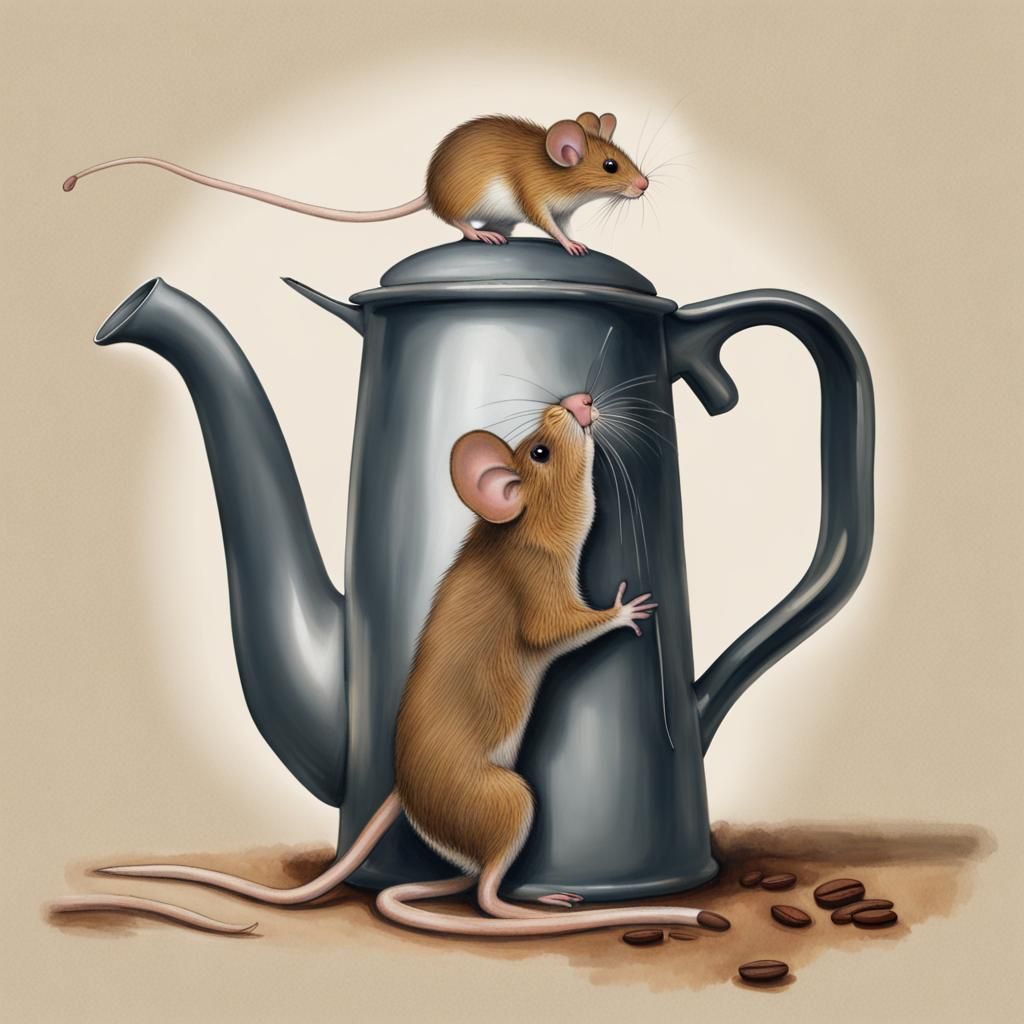 Doormouse Sleeping Peacefully in Coffee Pot