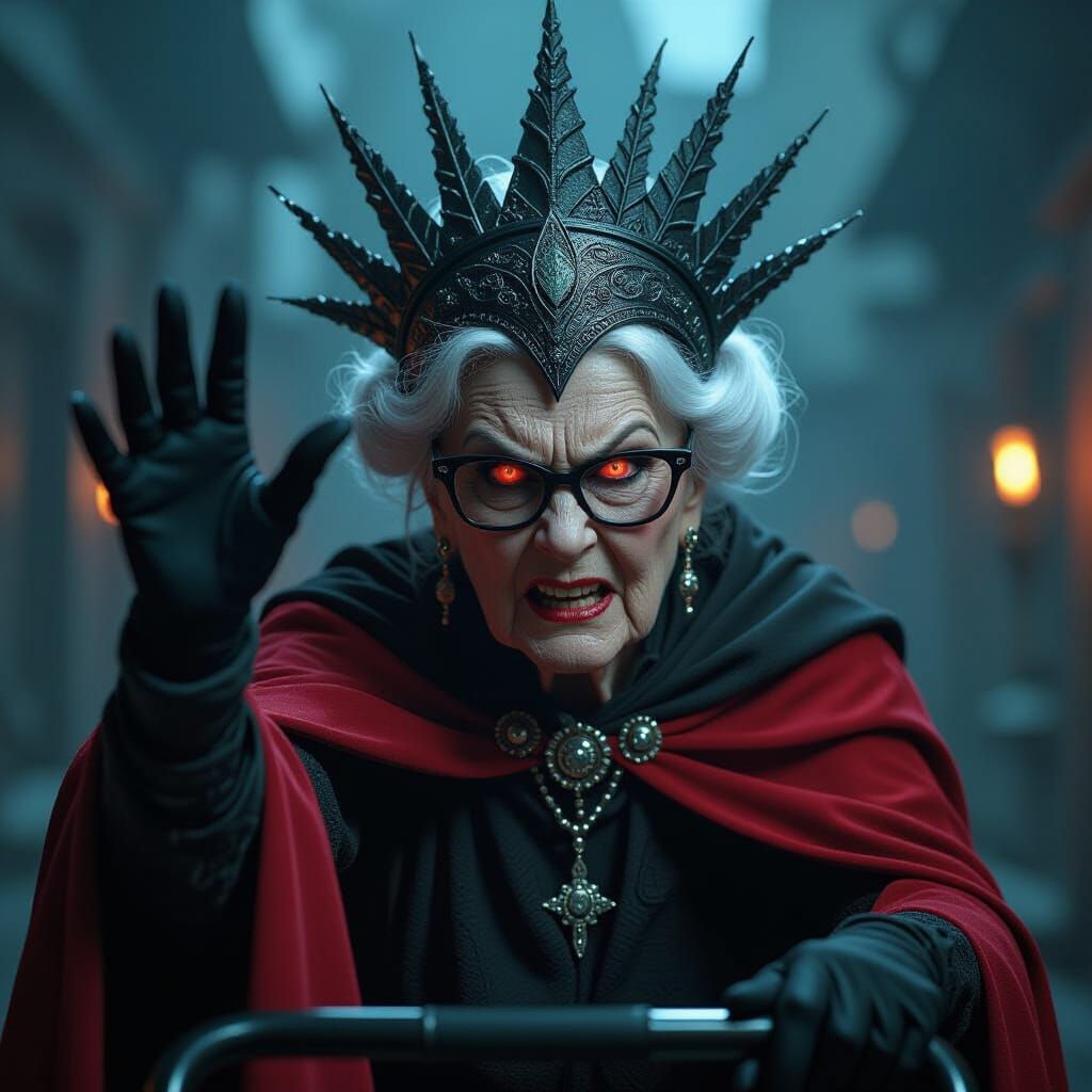 Terrifying Elderly Supervillain in Horror Atmosphere