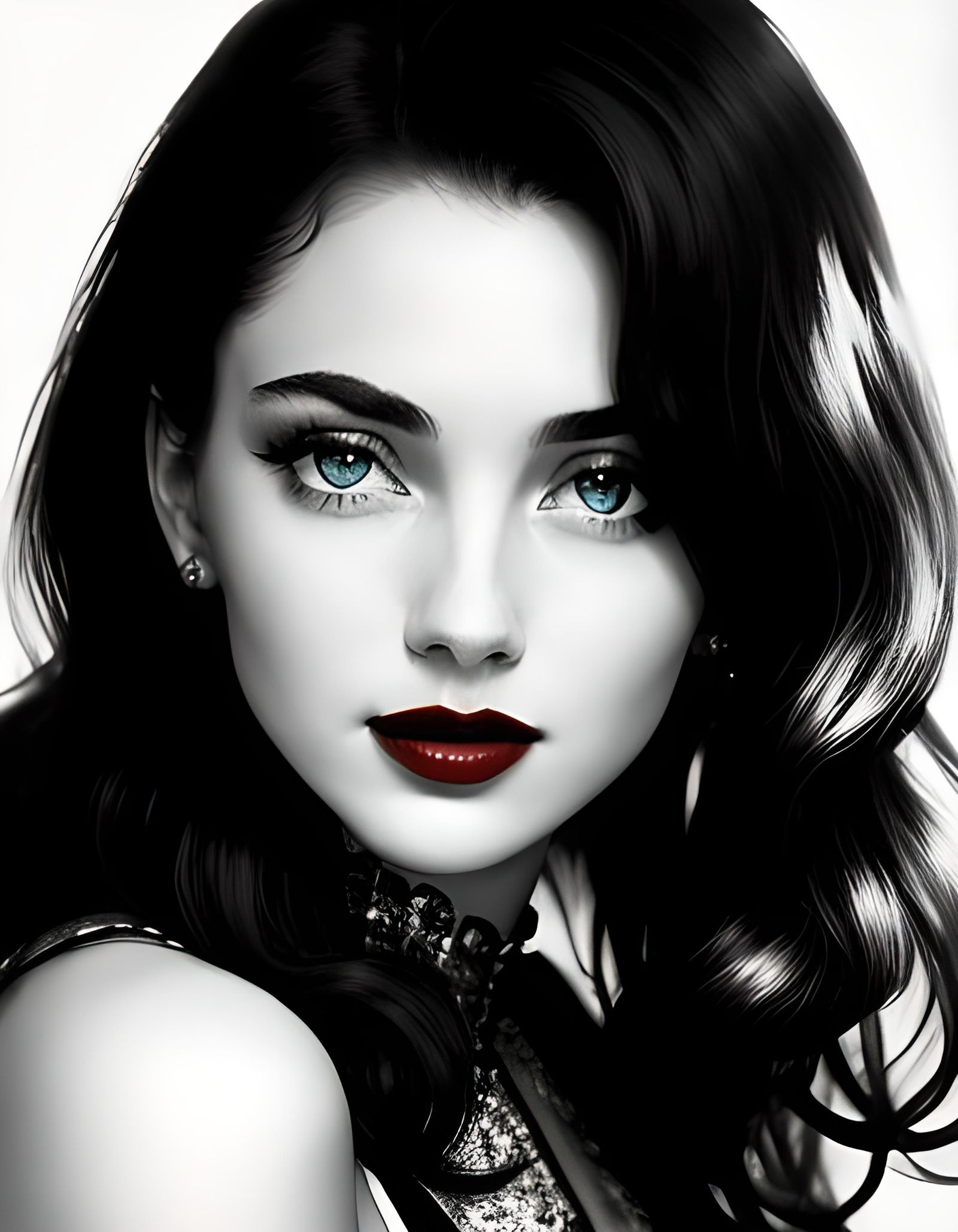 Vintage Portrait: Woman with Red Lipstick and Blue Eyes