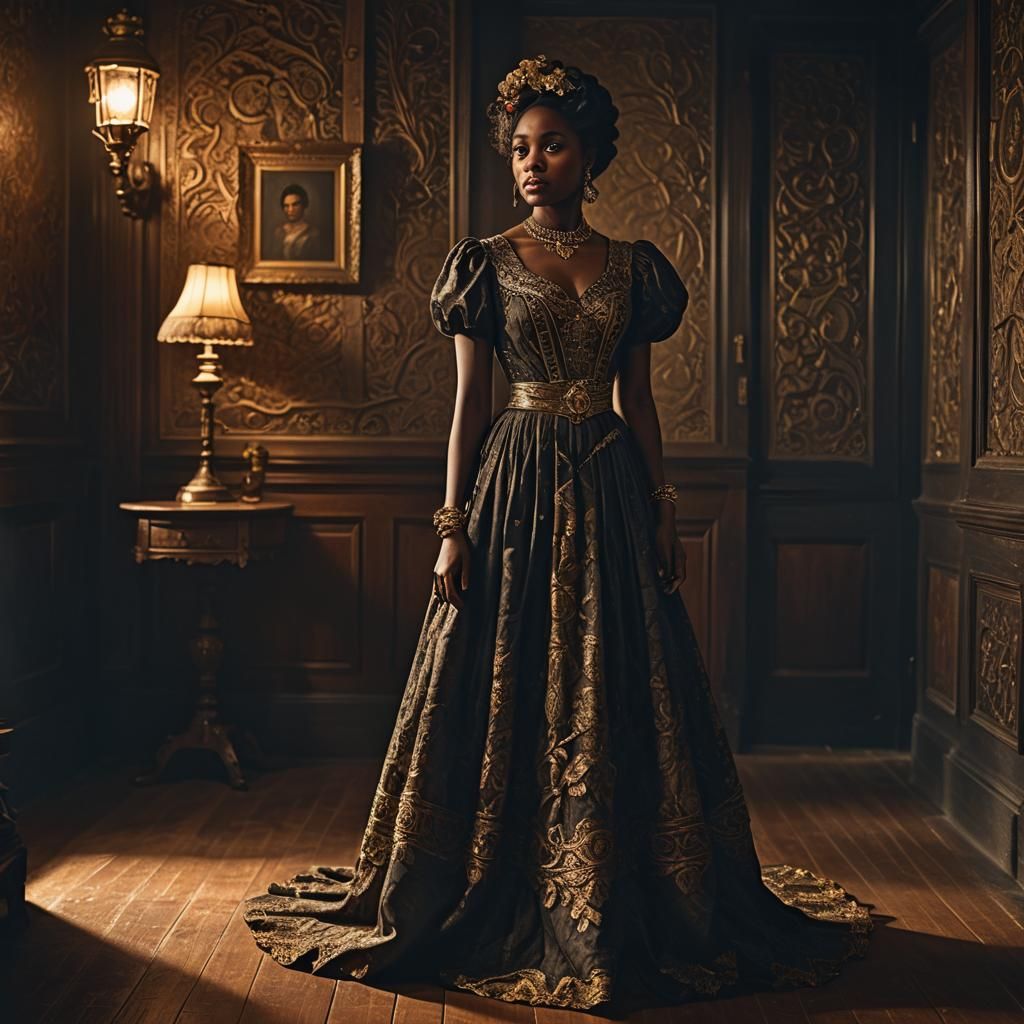 Elegant Woman in 1910s Dress, Cinematic Portrait