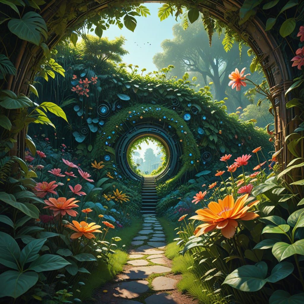 Garden of Mathematical Harmony in Vibrant Hyperrealism