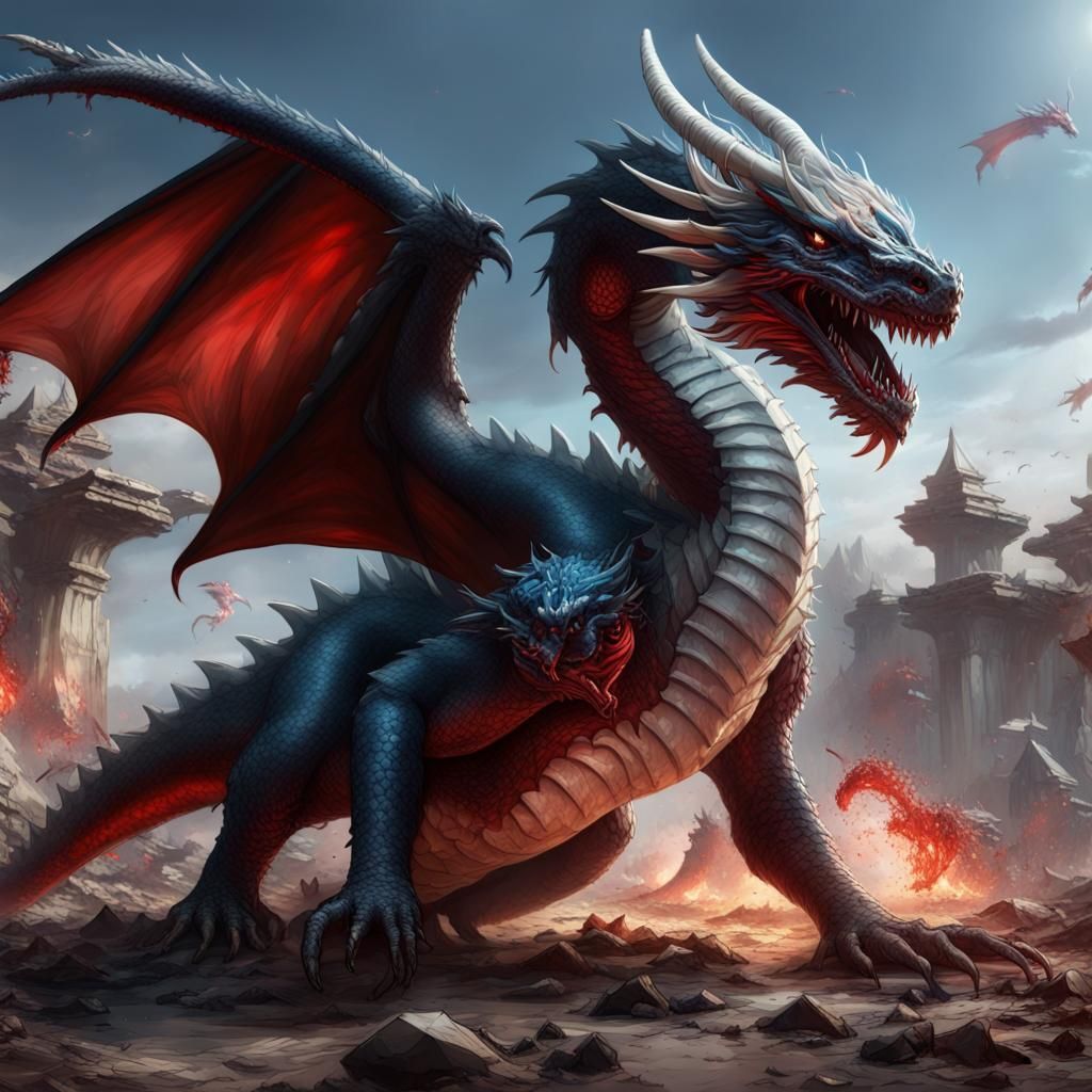 Epic Dragon Battlefield Scene in Dark Fantasy Style