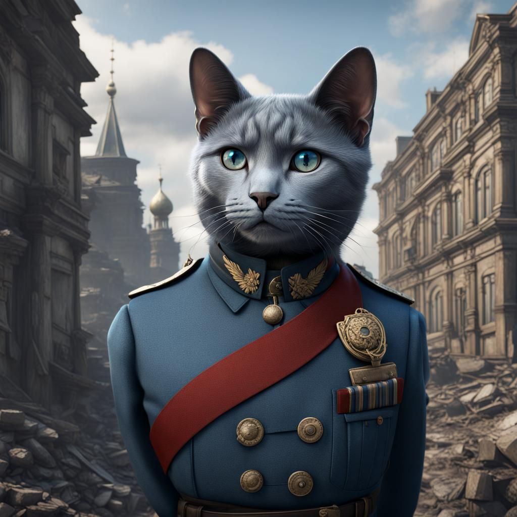Russian Blue Cat Spy in Hyperrealistic Art