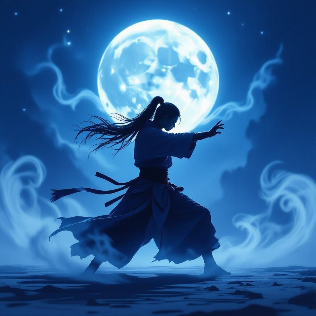 Warrior Sparring in Ethereal Moonlight Painterly Style