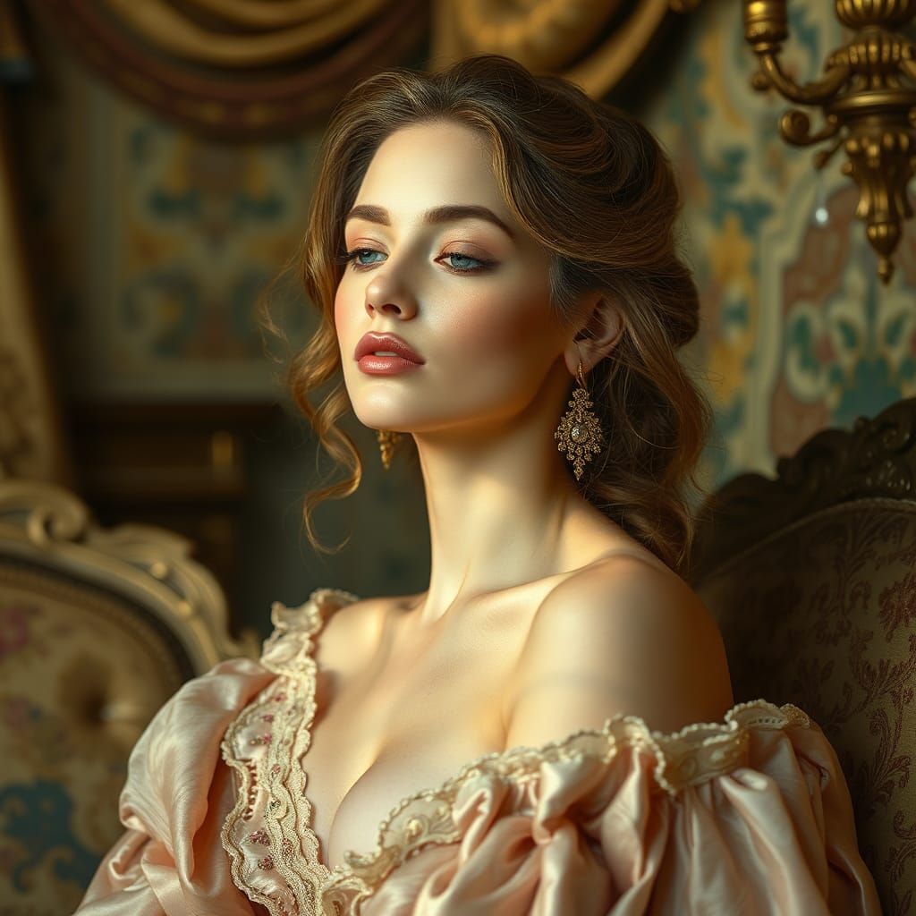 Opulent Woman in Rococo Style with Golden Light