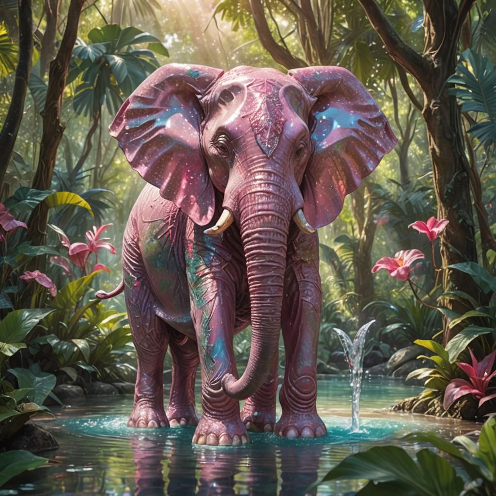 Elegant Crystal Pink Elephant in Jungle