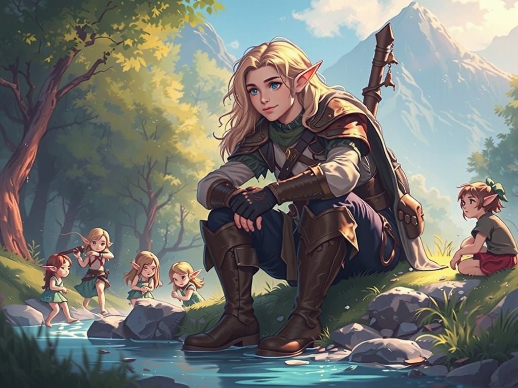 Elf Hero Watches Sprites in Enchanted Clearing