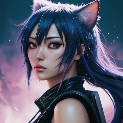 Anime Cat-Girl in Japanese Manga Style