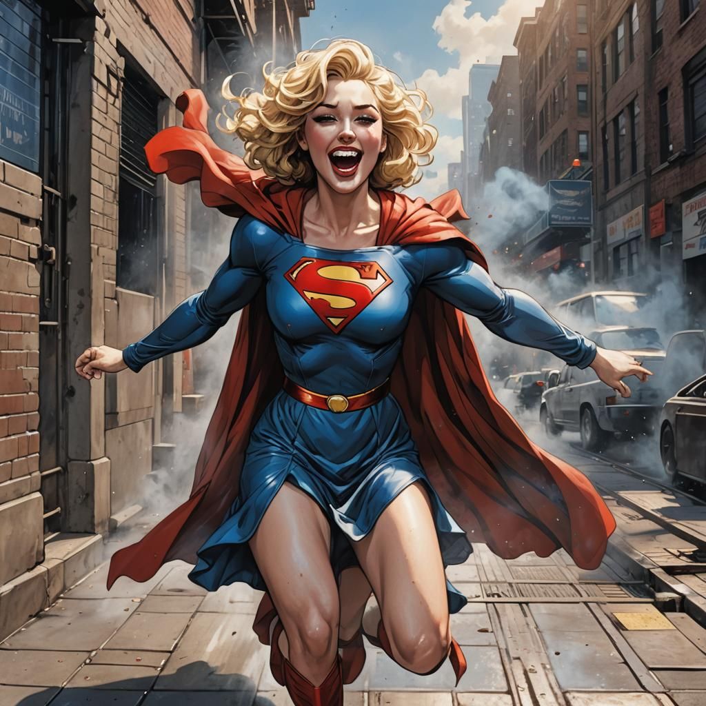 Supergirl Posing in Windy City, Cinematic Style