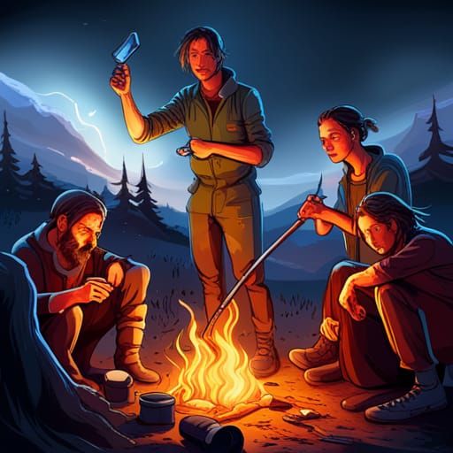 Wasteland Mutants Campfire Under Cosmic Night Sky