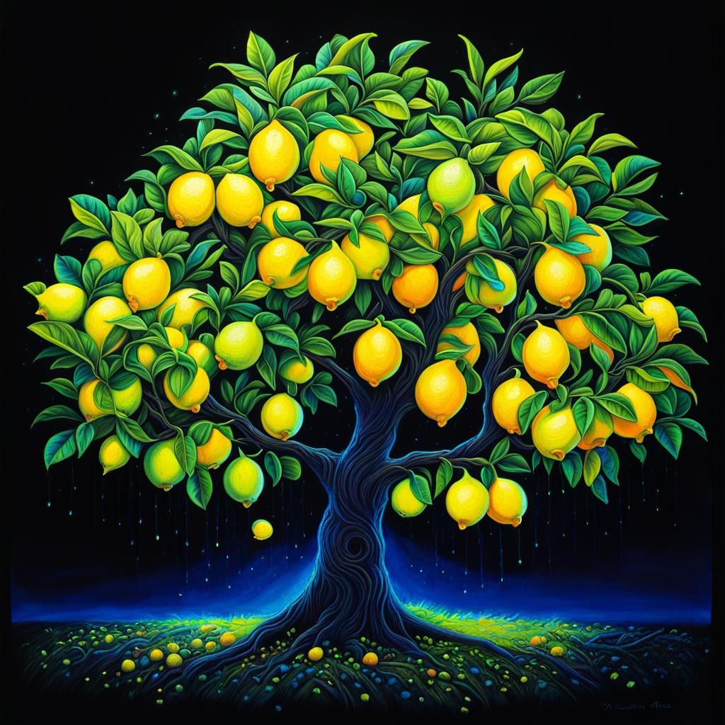 Vibrant Lemon Tree in Neon Pastel Art