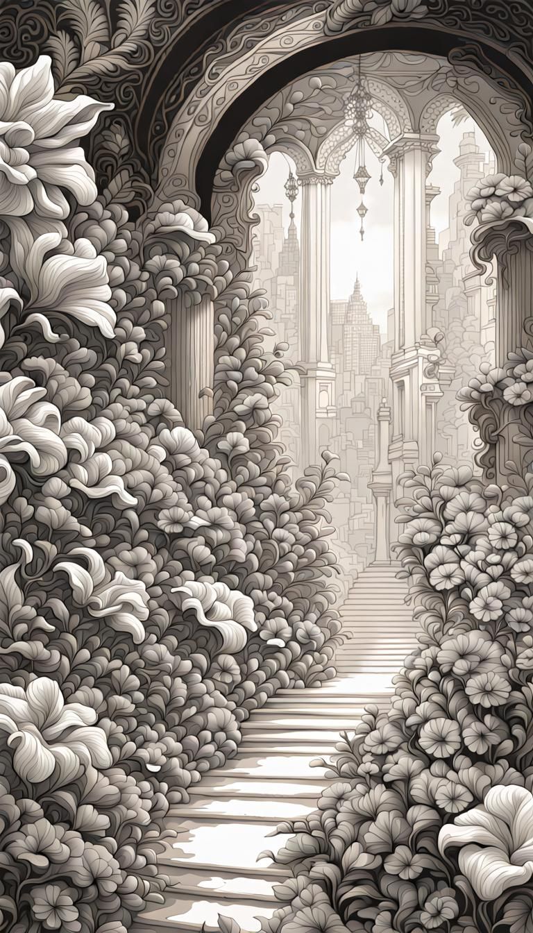 Dramatic Floral Line Art in Vector Style