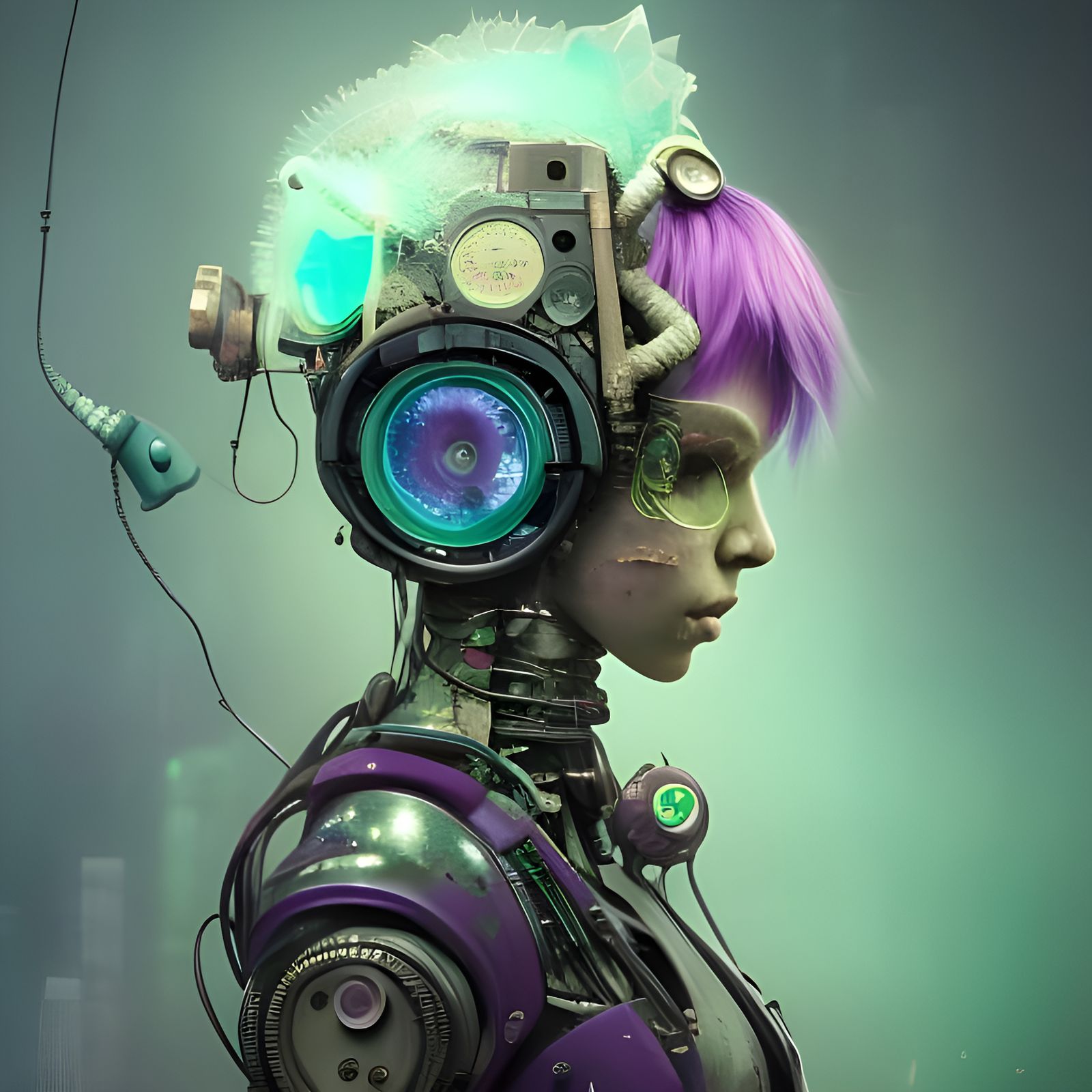 Cyberpunk Cherub with Robotic Implant, Hyperdetailed Art