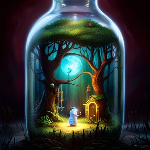 Fantasy Forest Critter Trapped in Glass Bottle