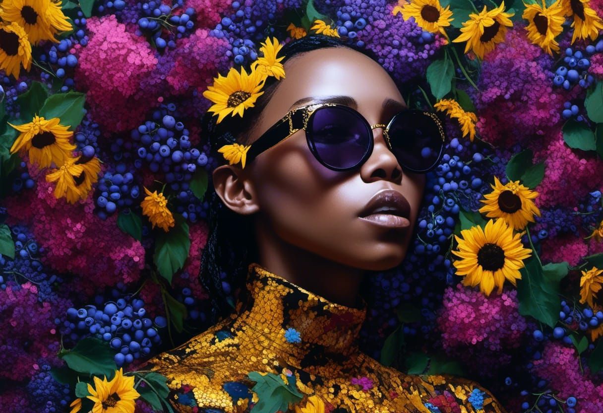 Black Woman with Sunflowers in Alcohol Ink Style