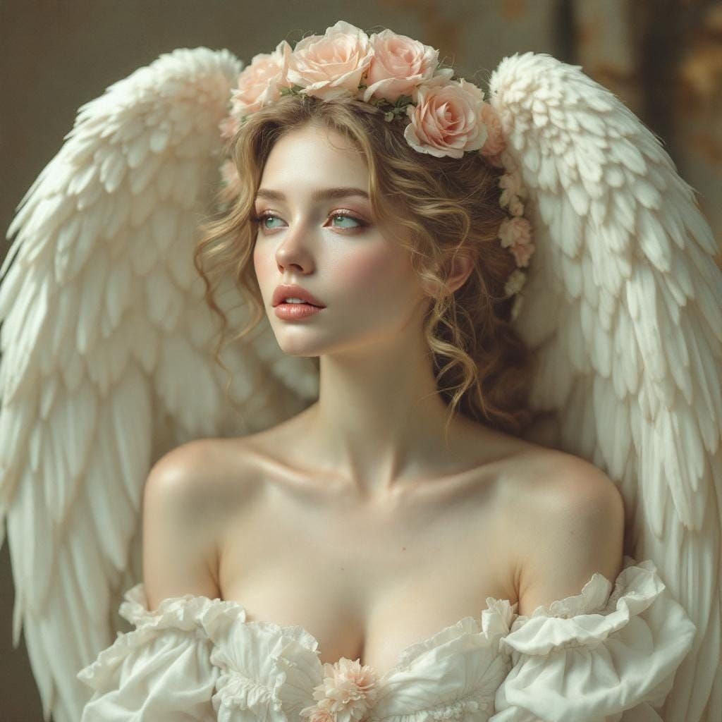 Ethereal Ivory Angel Woman in Soft Focus