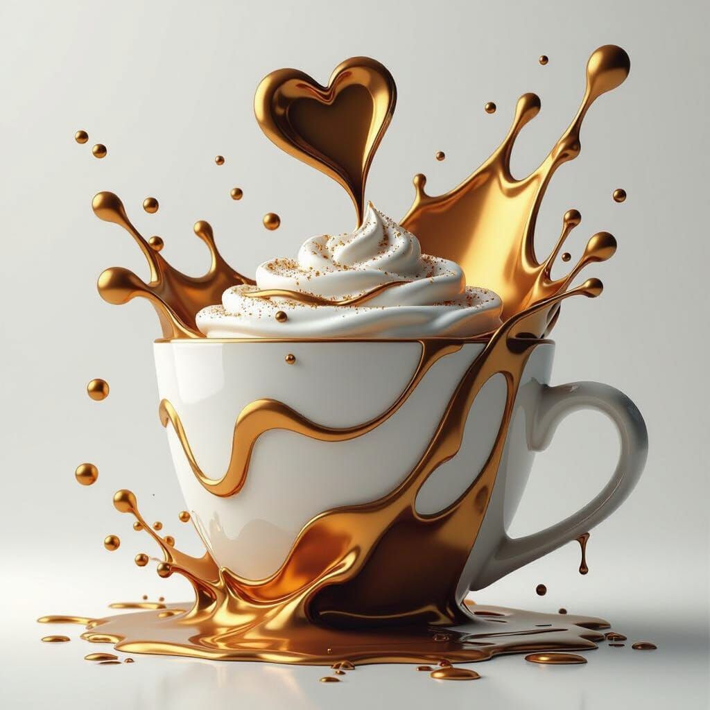 Minimalist Gold Coffee Mug Illustration in Dali Style