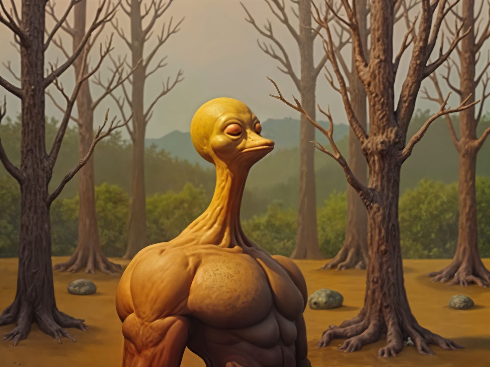 Hyperrealistic Alien Portrait in Bizarre Landscape